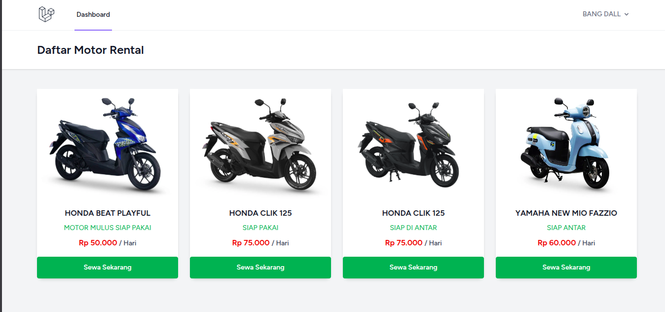 Rental Motor - User Dashboard
